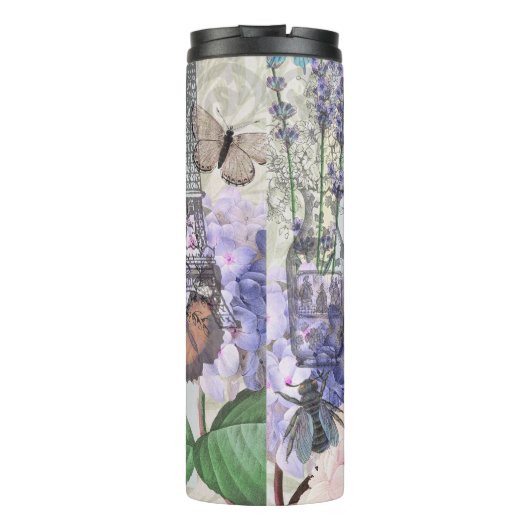 Blauer Eleganter Extravaganter Blumenstrauß Thermosbecher (Rückseite)