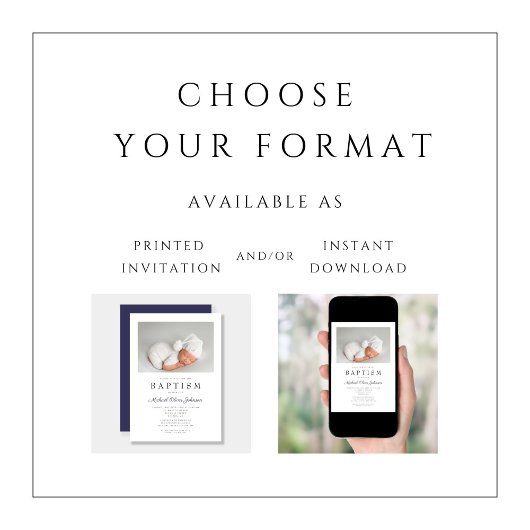 Blauer Eleganter Foto Boy Taufen Einladung