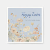 Blauer Eleganter Frühling Blumen Happy Oaster Serviette (Vorderseite)