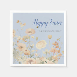 Blauer Eleganter Frühling Blumen Happy Oaster Serviette