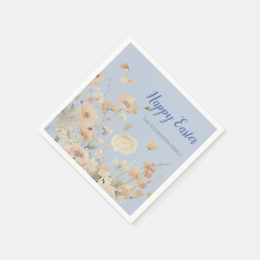 Blauer Eleganter Frühling Blumen Happy Oaster Serviette (Ecke)