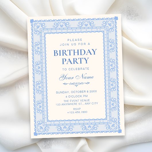 Blauer eleganter Geburtstag Einladung