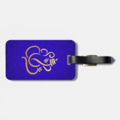 Blauer Eleganter Goldganesha Indischer Damaskus-Mu Gepäckanhänger (Rückseite horizontal)