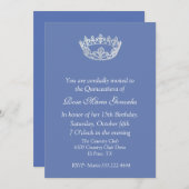 Blauer Eleganter Kronplatz Quinceñera Einladung (Vorne/Hinten)