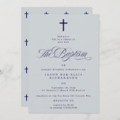 Blauer Eleganter Marsch Cross Boy Taufe Einladung (Vorne/Hinten)