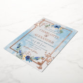 Blauer, eleganter Schmetterlingsfilm Hochzeit Folieneinladung (Gedreht)