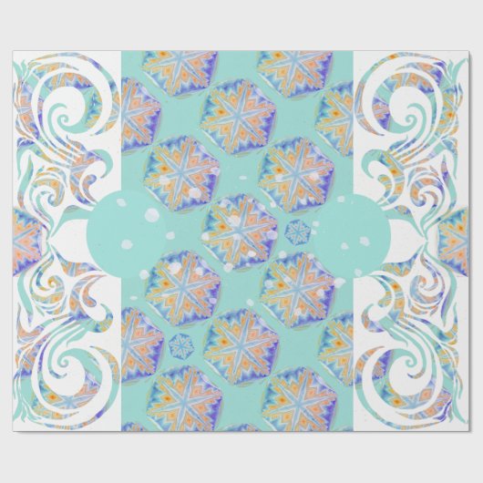 Blauer Eleganter Schneeflocken Schneesturm Muster Geschenkpapier (Flach)