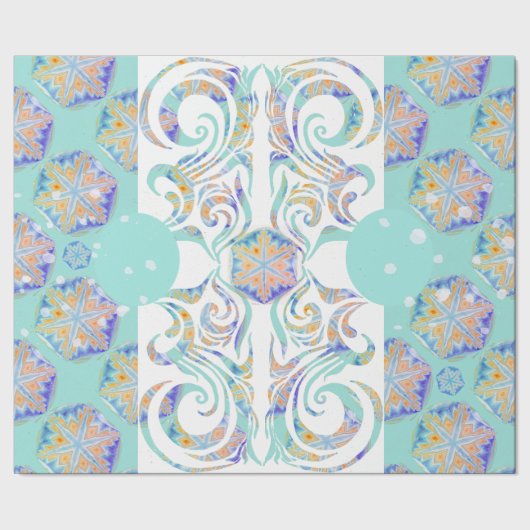 Blauer Eleganter Schneeflocken Schneesturm Muster Geschenkpapier (Saum)