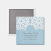 Blauer Eleganter Spitzen-Save-the-Date-Magnet Magnet (Vorderseite/Rückseite)