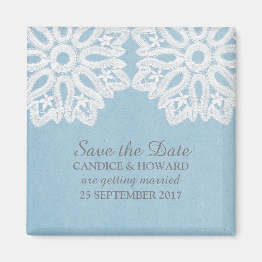 Blauer Eleganter Spitzen-Save-the-Date-Magnet Magnet (Vorne)