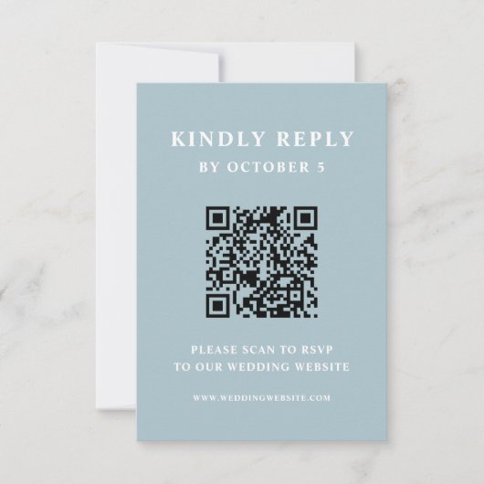 Blauer, eleganter Text des Pulvers | HochzeitQR-Co RSVP Karte (Vorderseite)
