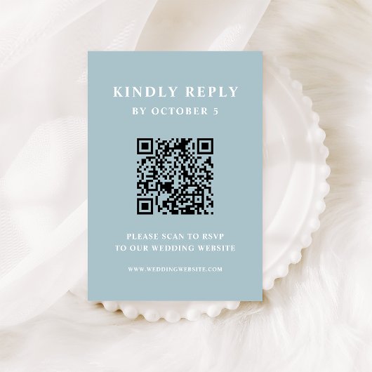Blauer, eleganter Text des Pulvers | HochzeitQR-Co RSVP Karte