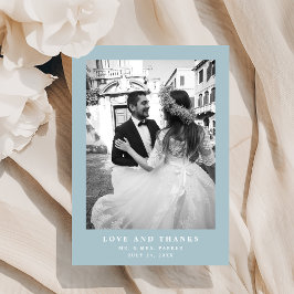 Blauer, eleganter Text und Foto | Hochzeit Dankeskarte