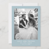 Blauer, eleganter Text und Foto | Hochzeit Dankeskarte (Vorderseite)