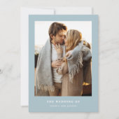 Blauer, eleganter Text und Foto | Hochzeit Einladung (Vorderseite)