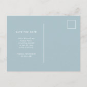 Blauer, eleganter Text und Foto | SAVE THE DATE Ankündigungspostkarte (Rückseite)