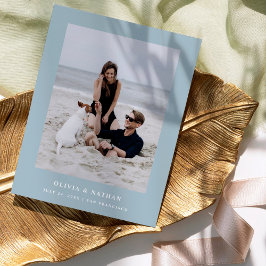 Blauer, eleganter Text und Foto | SAVE THE DATE Ankündigungspostkarte