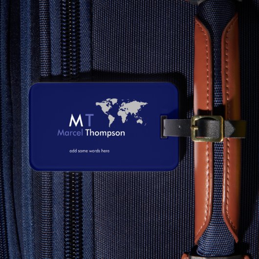 Blauer, eleganter und moderner Mit Monogramm Trave Gepäckanhänger (Vorderseite Insitu 4)