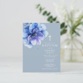 Blauer Eleganter Wasserfarben Taufe Postkarte (Stehend Vorderseite)