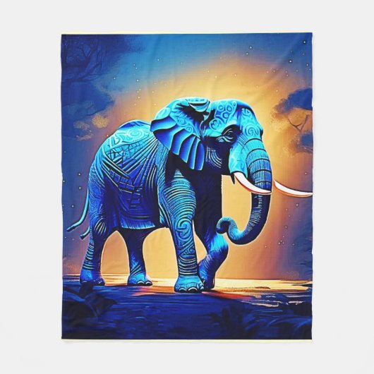 Blauer Elephant Glow Design Fleecedecke (Vorderseite)