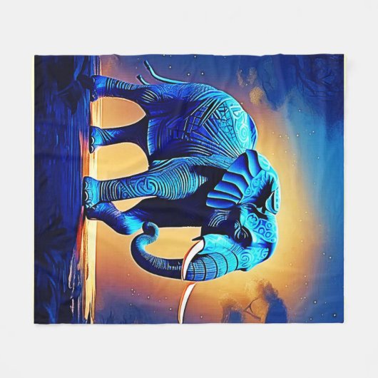 Blauer Elephant Glow Design Fleecedecke (Vorderseite (Horizontal))