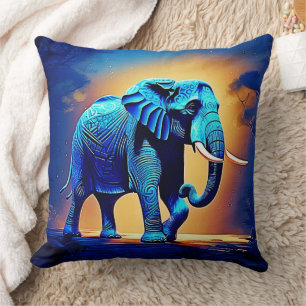 Blauer Elephant Glow Design Kissen