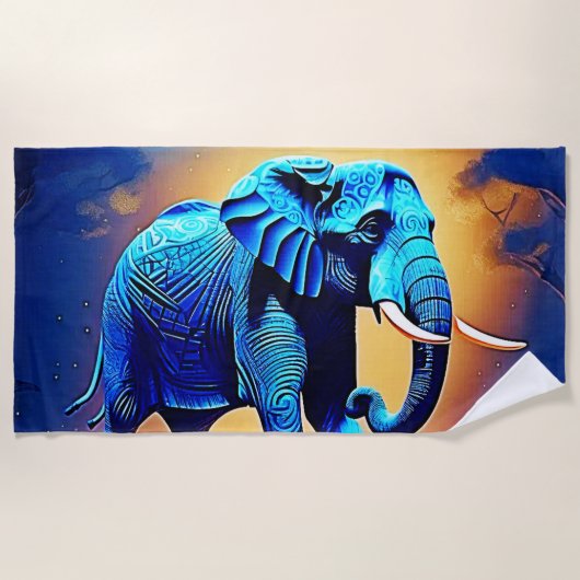 Blauer Elephant Glow Design Strandtuch (Vorderseite)