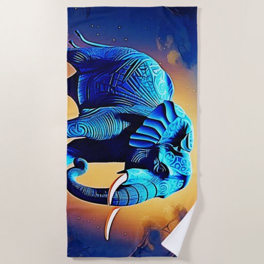 Blauer Elephant Glow Design Strandtuch (Vorderseite)