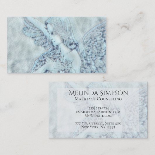 Blauer Engel mit Blumen Visitenkarte (Vorne/Hinten)
