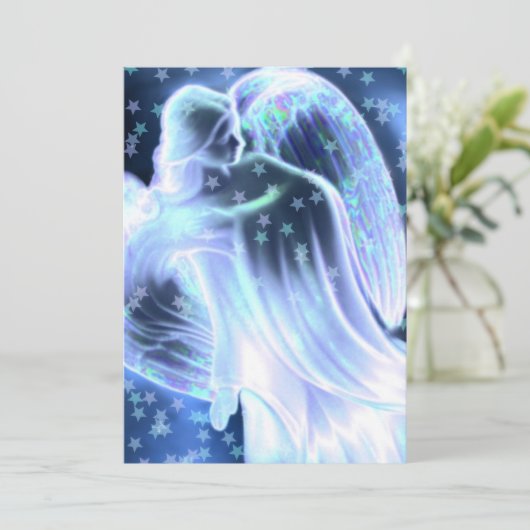Blauer Engel mit Sternen Einladung (Stehend Vorderseite)