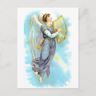 Blauer Engel und Harfe Postkarte