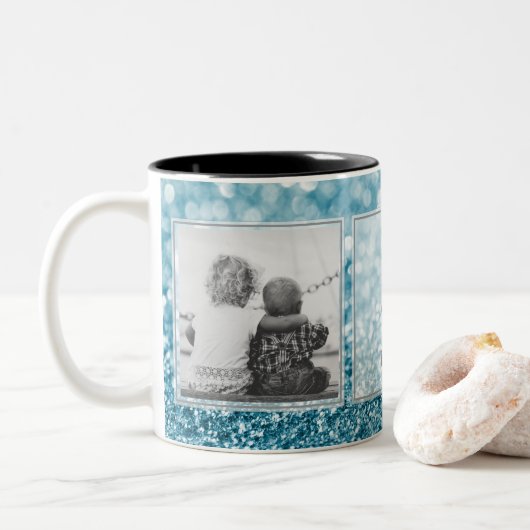 Blauer Entwurf des Glitzer-2 der Bild-w/Text Ihre Zweifarbige Tasse (Mit Donut)