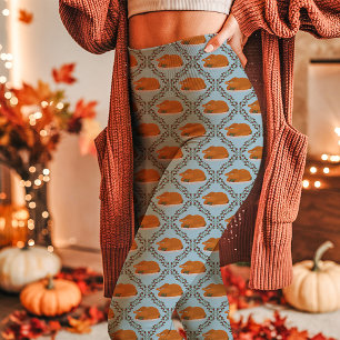 Blauer Erntedankfest Truthahn Feiertagsmuster Leggings