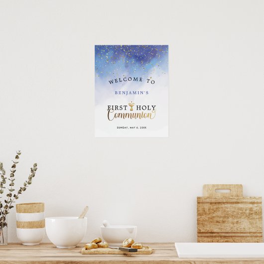 Blauer Erste Heilige Kommune Willkommen Poster (Küche)