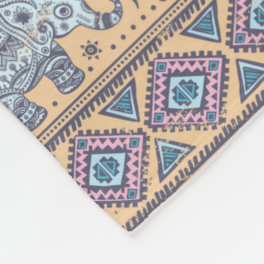 Blauer ethnischer Elefant-Stammes- Muster Fleecedecke (Ecke)