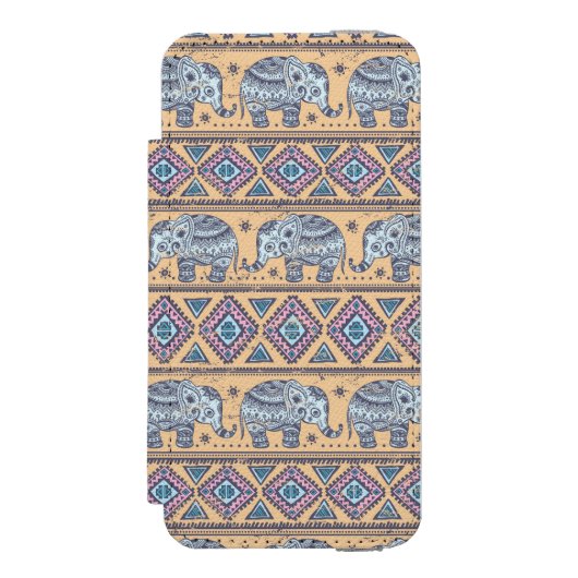 Blauer ethnischer Elefant-Stammes- Muster Incipio iPhone Geldbeutel-Hülle (Folio Vorderseite)