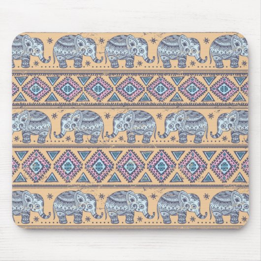Blauer ethnischer Elefant-Stammes- Muster Mousepad (Vorne)