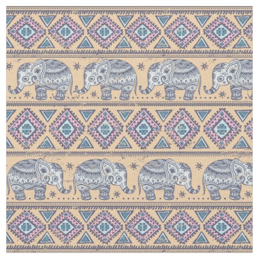 Blauer ethnischer Elefant-Stammes- Muster Stoff (Nahaufnahme)