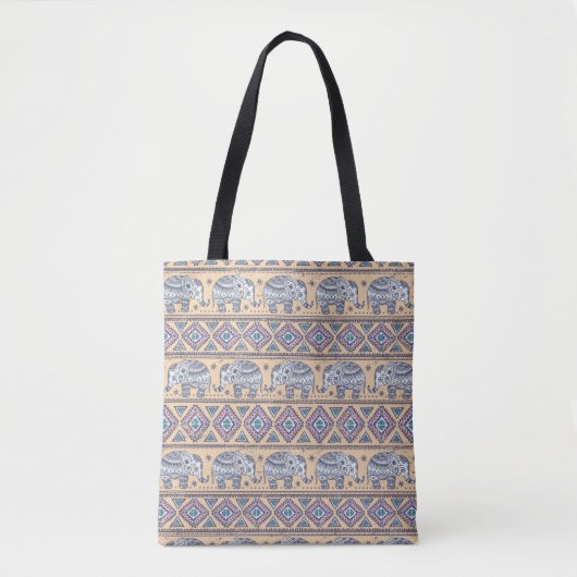 Blauer ethnischer Elefant-Stammes- Muster Tasche (Vorderseite)