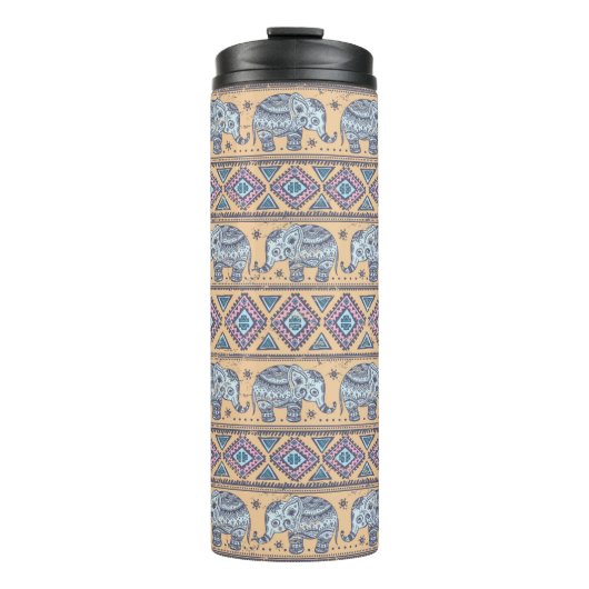 Blauer ethnischer Elefant-Stammes- Muster Thermosbecher (Vorderseite)