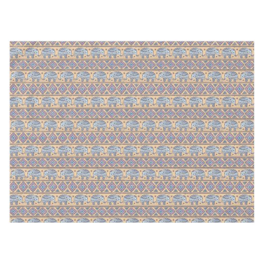 Blauer ethnischer Elefant-Stammes- Muster Tischdecke (Vorderseite (Horizontal))