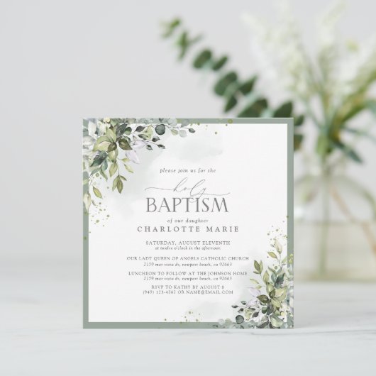 Blauer Eukalyptus Botanischer Blumenzorn Einladung (Stehend Vorderseite)