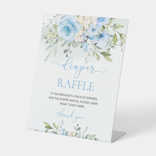 Blauer Eukalyptus-Diaper-Tombola Sockelschild (Vorderseite)