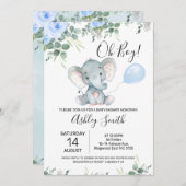 Blauer Eukalyptus Elephant Baby Dusche Einladung (Vorne/Hinten)