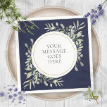 Blauer Eukalyptus-Grünblätter Serviette<br><div class="desc">Diese elegante botanische Serviette mit ihren zarten Blätter in Aquarelltönen auf marineblau-blauem Hintergrund kann mit Ihrer eigenen Botschaft personalisiert werden. Ideal für Hochzeiten,  Brautpartys,  Babyduschen,  Taufe,  Verlobungsfeiern,  Jubiläumsfeiern und Geburtstagsfeiern. Entwickelt von Thisisnotme©</div>