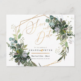 Blauer Eukalyptus, Grüne Save the Date Postkarte
