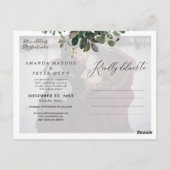 Blauer Eukalyptus, Grüne Save the Date Postkarte (Rückseite)