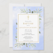 Blauer Eukalyptus Grüne Taufe Einladung (Vorderseite)