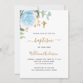 Blauer Eukalyptus Grüner Junge Taufe Einladung (Vorderseite)