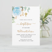 Blauer Eukalyptus Grüner Junge Taufe Einladung (Stehend Vorderseite)